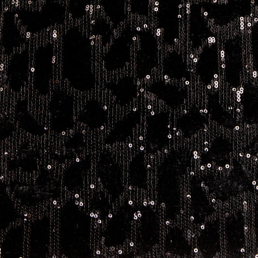 Veludo Paetê Bordado Animal Preto