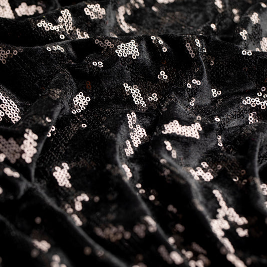 Veludo Paetê Bordado Animal Preto