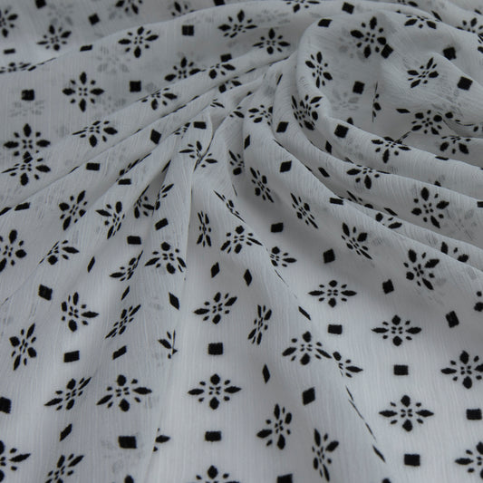 Chiffon Creponado Com Flocking  Off White