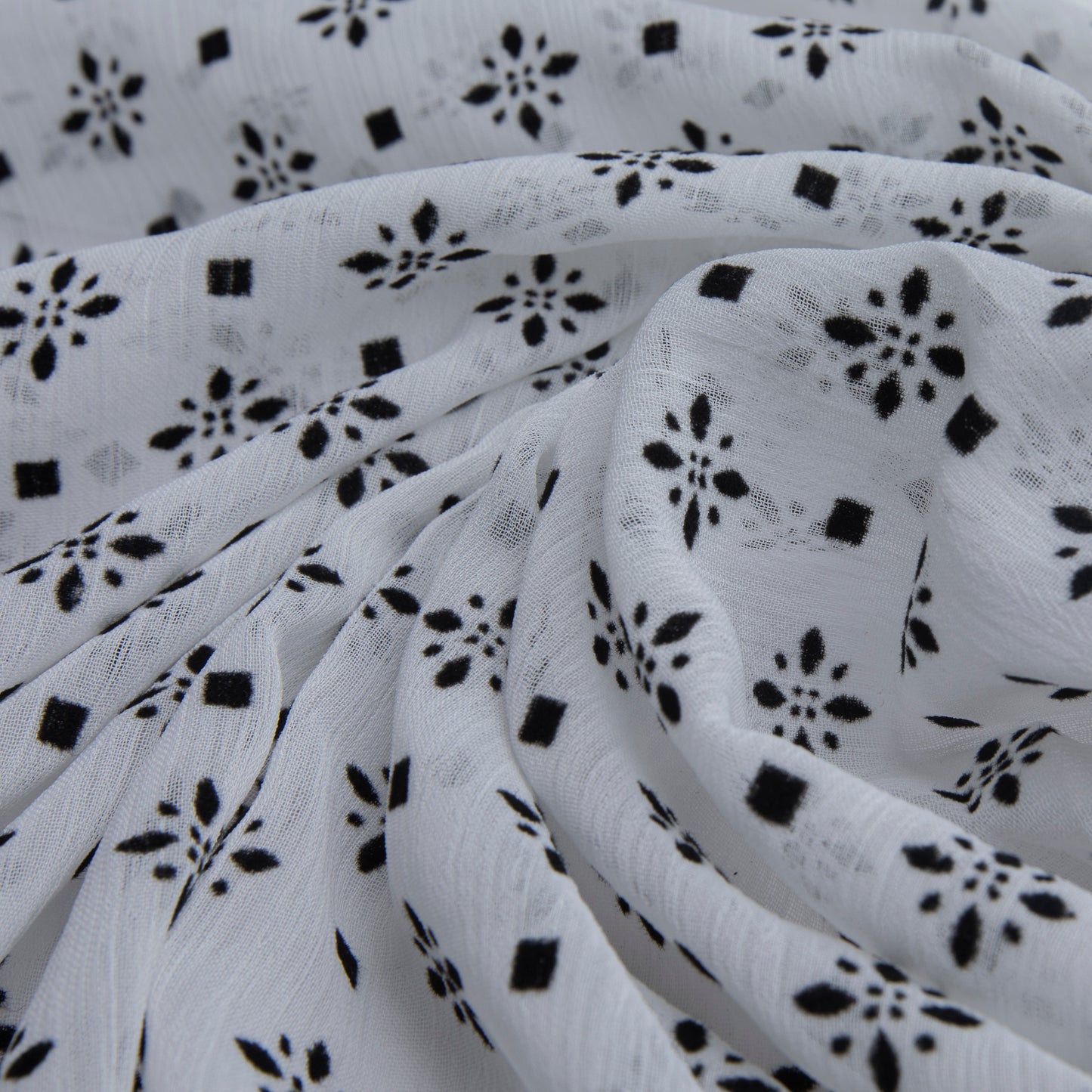 Chiffon Creponado Com Flocking Off White