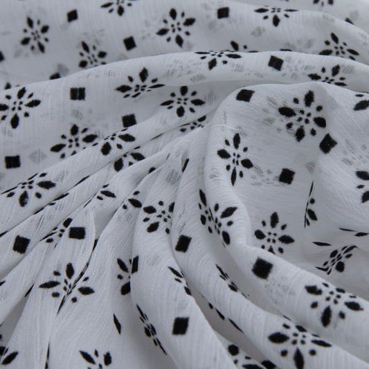 Chiffon Creponado Com Flocking  Off White