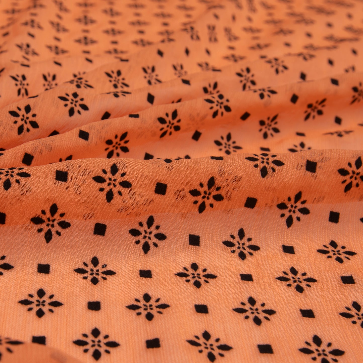 Chiffon Creponado Com Flocking Tangerina