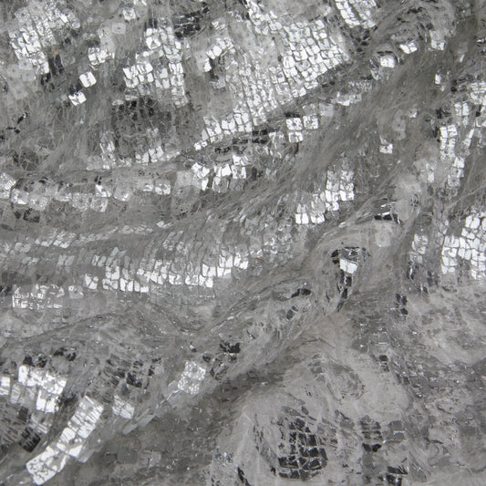 Tela Rosas com Paetê Foil Prata