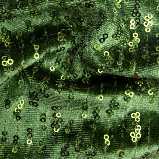 Veludo Paetê Bordado Rings Verde Musgo